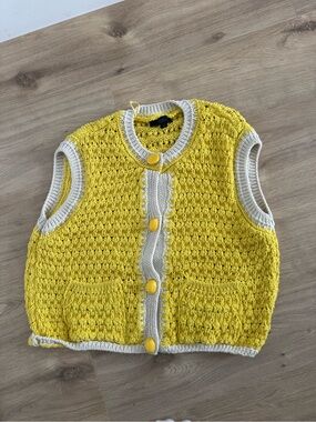 Zara Yellow and Cream Crochet Knit Vest